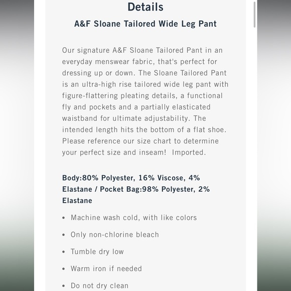 A&F Sloane Tailored Wide Leg Pant in Navy - Picture 11 of 12